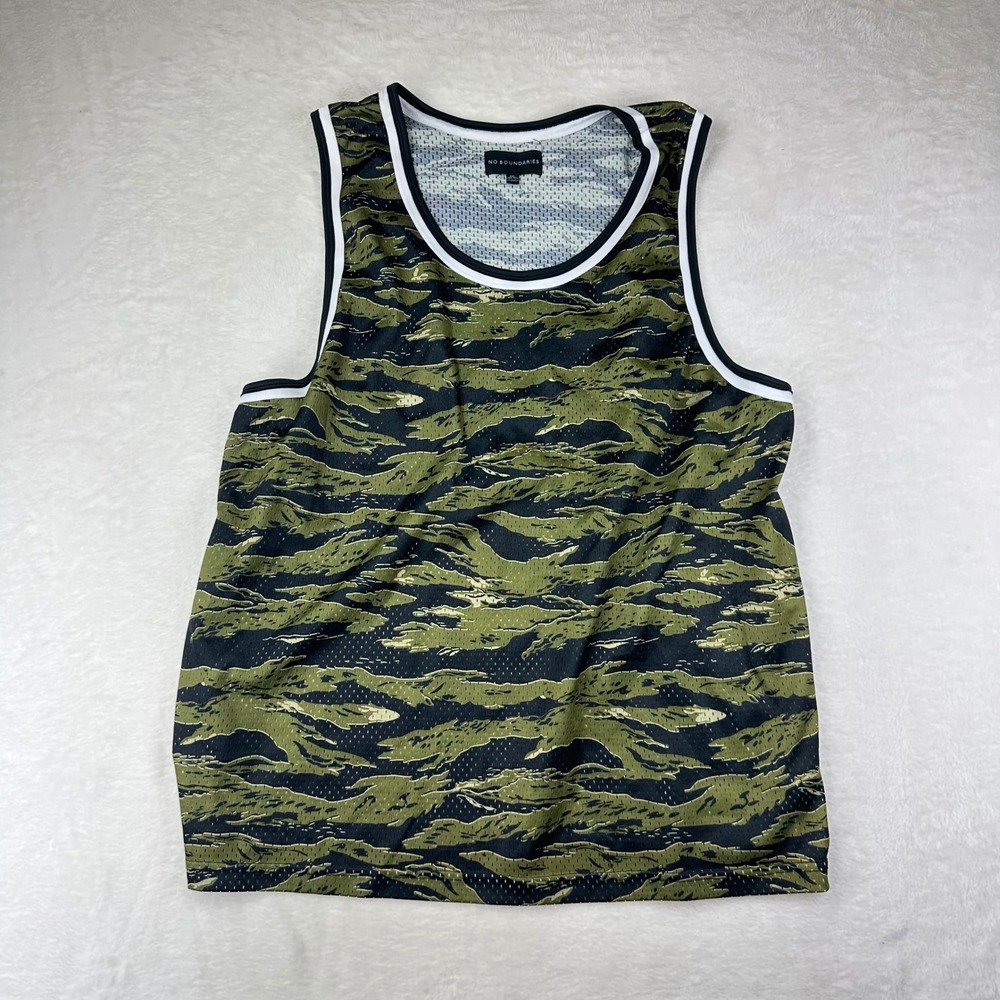 No Boundaries Tank‎ Top Womens 2XL Green Tiger Stripe Camo Mesh Streetwear